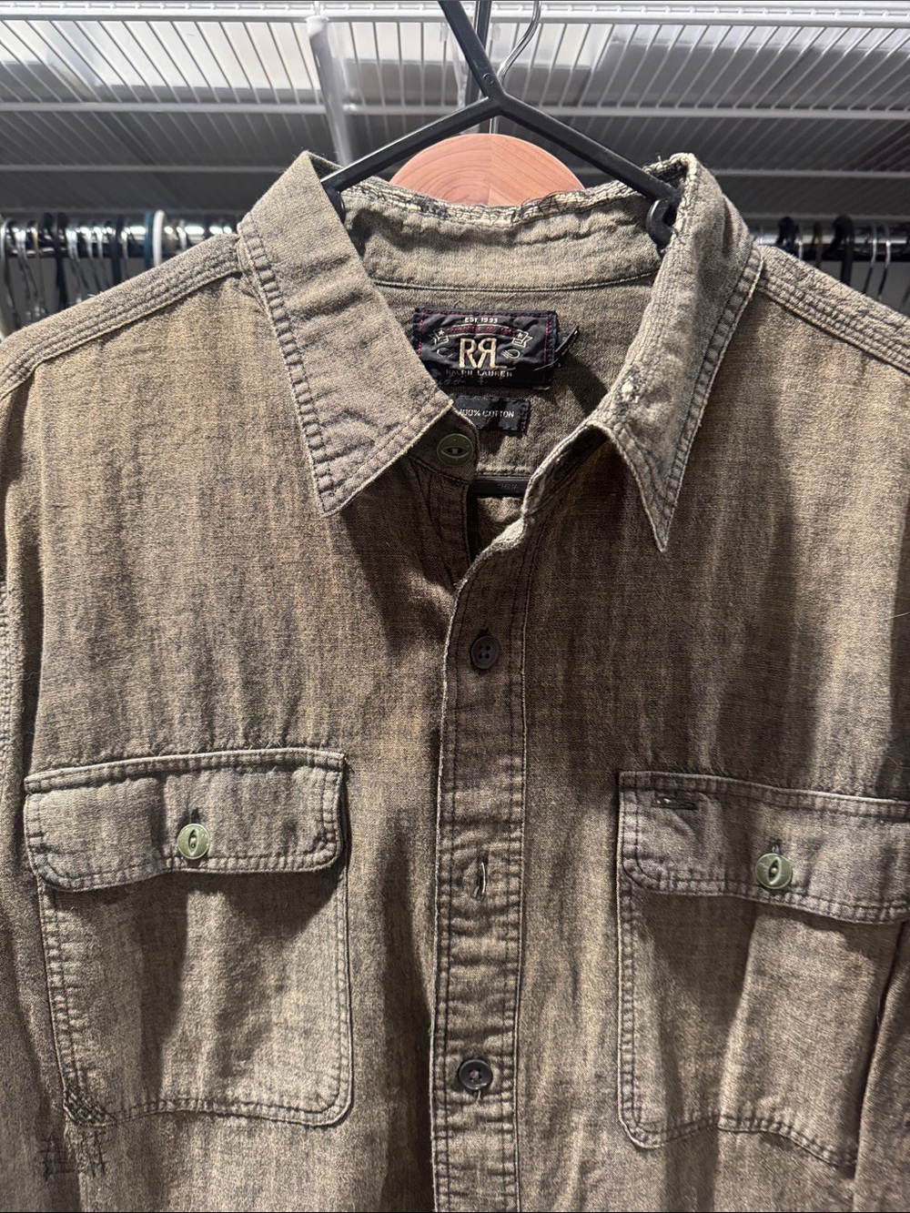 Ralph Lauren Double RL Washed Olive Cotton Utility Shirt Jacket